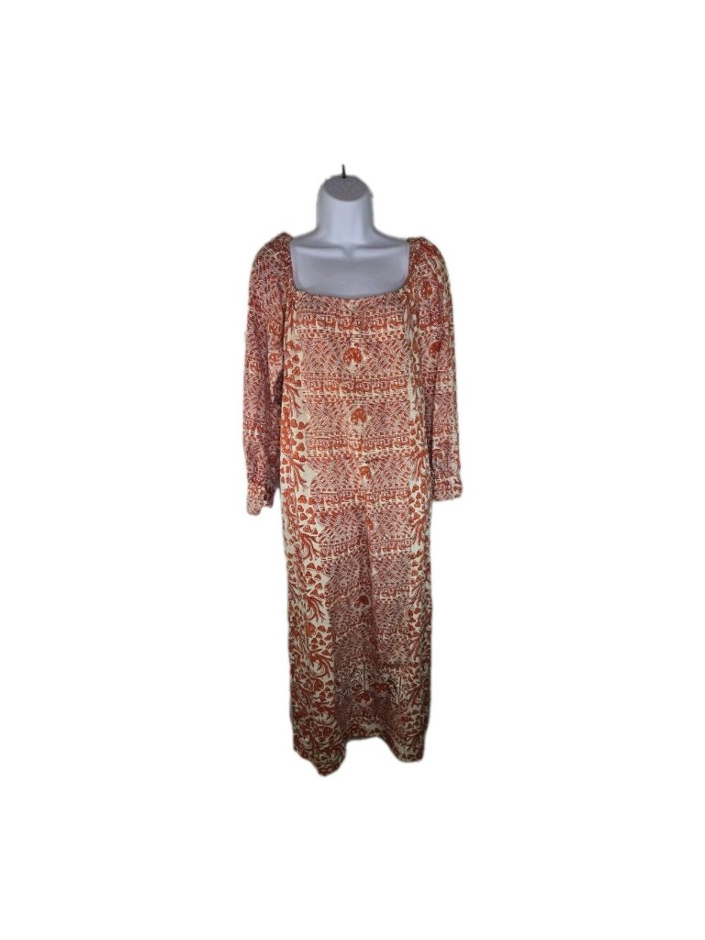 Vtg 1960s 1970s Indian Gauze Block Print Cotton Hippie Boho Elephant Maxi Dress